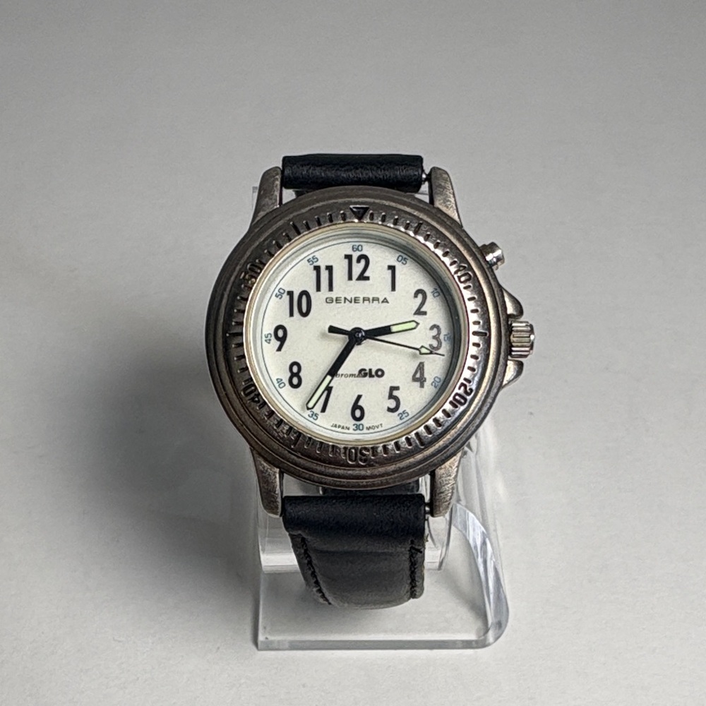 GENERRA Black Leather and Silver Smartwatch